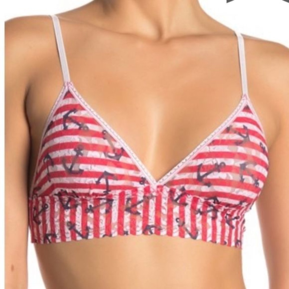 Hanky Panky Red and White Striped Bralette with Anchor Design Size Medium